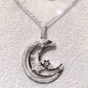 Half Moon Necklace Celestial Cz Diamond Crescent Moon Pendant Necklace